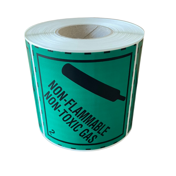 Hazard Label Class 2.2, 100x100 mm, PE film, NON-FLAMMABLE NON-TOXIC GAS